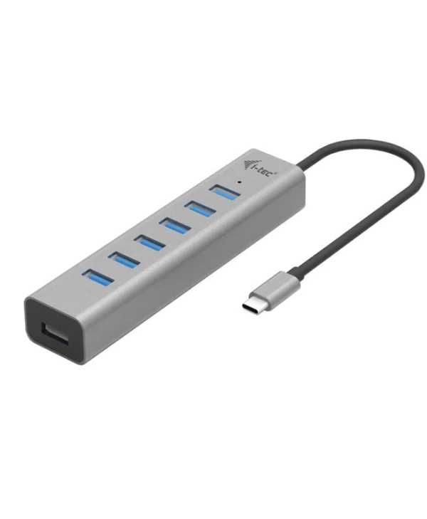 i-tec USB 3.2 Hub 7 Θυρών με σύνδεση USB-C & Θύρα Φόρτισης Ασημί C31HUBMETAL703