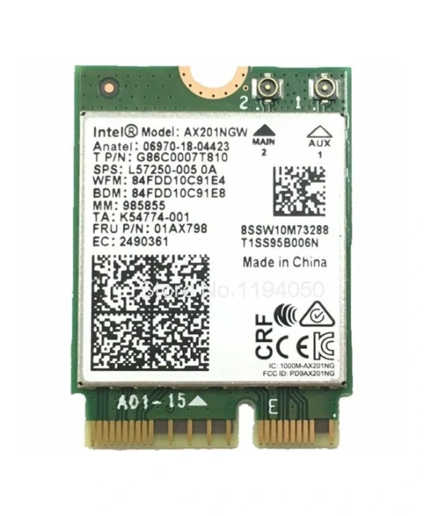 Intel AX201 (Gig+), 2230, 2x2 AX+BT, No vPro M.2 Ασύρματη Κάρτα Δικτύου Wi‑Fi 6 (2400Mbps) Μini PCI-e AX201.NGWG.NVW