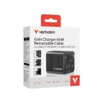 Verbatim Φορτιστής με Ενσωματωμένο Καλώδιο GaN με Θύρα USB-A και Θύρα USB-C USB-C 65W Power Delivery / Quick Charge 3.0 Μαύρος (32217) - Image 3