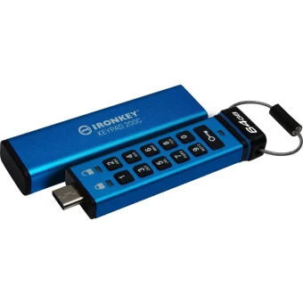Kingston IronKey Keypad 200C 64GB USB 3.2 Stick με σύνδεση USB-C Μπλε IKKP200C/64GB