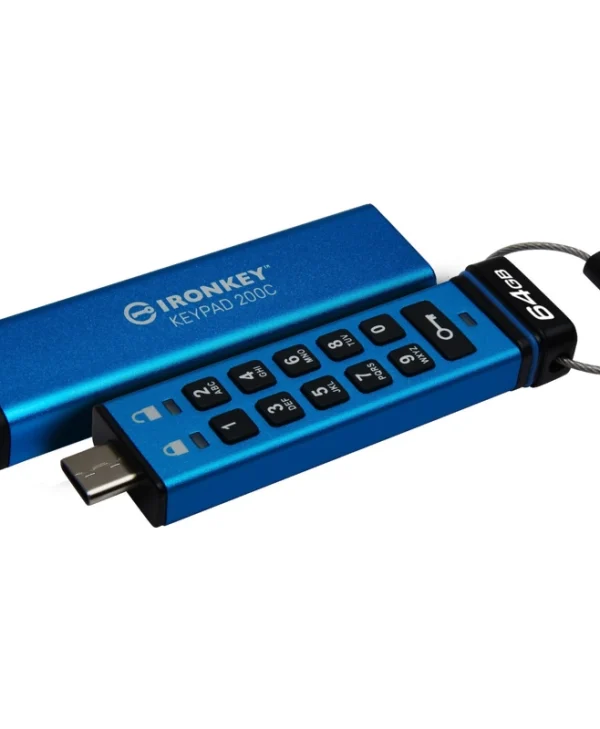 Kingston IronKey Keypad 200C 64GB USB 3.2 Stick με σύνδεση USB-C Μπλε IKKP200C/64GB