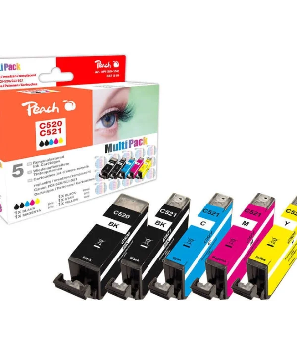 Peach Πακέτο Συμβατών Μελανιών Εκτυπωτή InkJet Canon PG-520/CLI-521 19ml Μαύρο 1τμχ PI100-152