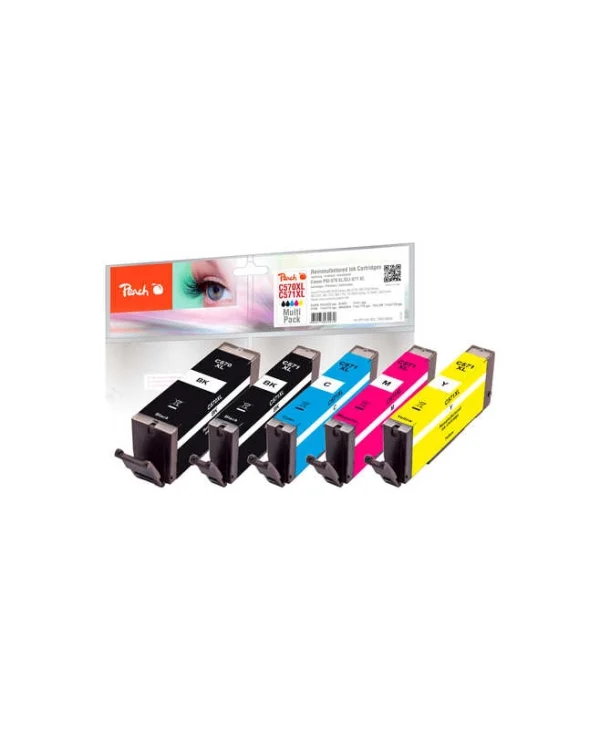 Peach Πακέτο Συμβατών Μελανιών Εκτυπωτή InkJet Canon PGI-570XL, CLI-571XL 975 Σελίδων 11ml Μαύρο 5τμχ PI100-302
