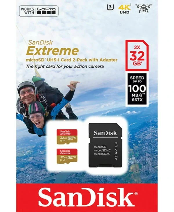 Sandisk Extreme microSDHC 32GB Class 10 U3 V30 A1 UHS-I με αντάπτορα SDSQXAF-032G-GN6AT