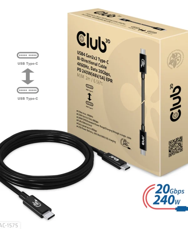 Club3D USB 2.0 Cable USB-C male - USB-C 240W Μαύρο 2m (CAC-1575)