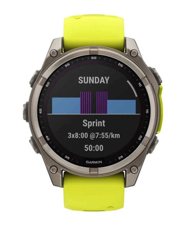 Garmin Fenix 8 Solar Titanium 47mm Αδιάβροχο Smartwatch με Παλμογράφο (Sapphire, Titanium With Amp Yellow/Graphite Silicone Band) 010-02906-21