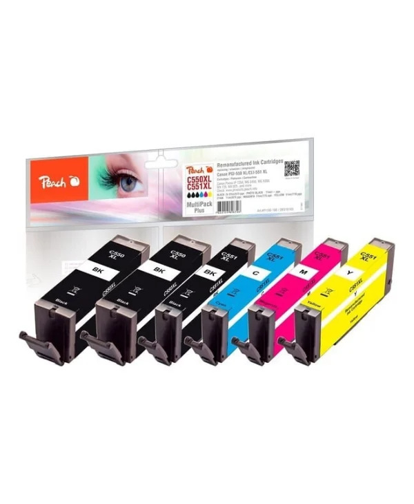 Peach Πακέτο Συμβατών Μελανιών Εκτυπωτή InkJet Canon PGI-550XL/CLI-551XL 11ml Μαύρο 1τμχ PI100-188