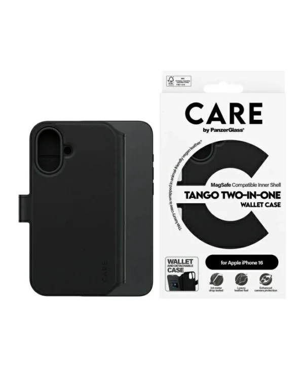 PanzerGlass Feature Tango 2in1 Wallet Magsafe Δερμάτινο Μαύρο (iPhone 16) 1329
