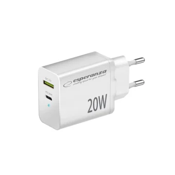 Esperanza Φορτιστής Χωρίς Καλώδιο με Θύρα USB-A και Θύρα USB-C 20W Power Delivery / Quick Charge 3.0 Λευκός (EZC105W)