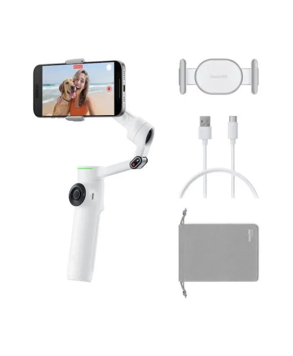 Insta360 Flow 2 Standard Bundle Gimbal Κινητού με Σταθεροποιητή 3 Αξόνων και 10 ώρες λειτουργίας Λευκό CINSABQA/Flow2Lite01