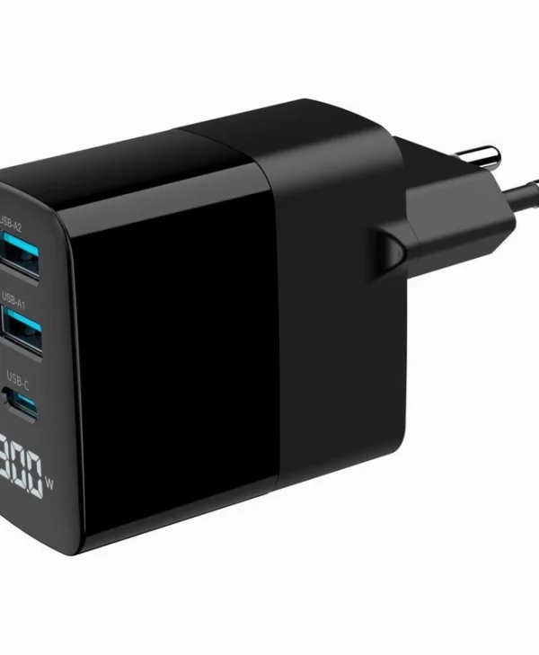 Gembird Φορτιστής Χωρίς Καλώδιο GaN με 2 Θύρες USB-A και Θύρα USB-C 30W Power Delivery / Quick Charge 3.0 Μαύρος (TA-UC-PDQC30LCD-BK-02)