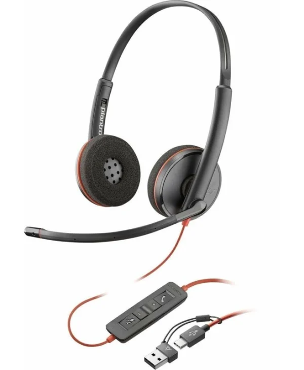HP Blackwire 3220 Stereo USB-C Headset +USB-C/A Adapter On Ear Multimedia Ακουστικά με μικρόφωνο και σύνδεση USB-A / USB-C