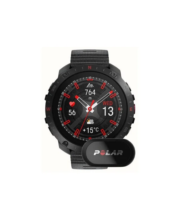 Polar Grit X2 Pro + Heart Rate Belt Stainless Steel 49mm Αδιάβροχο Smartwatch με Παλμογράφο (S/L Black Silicone Strap)