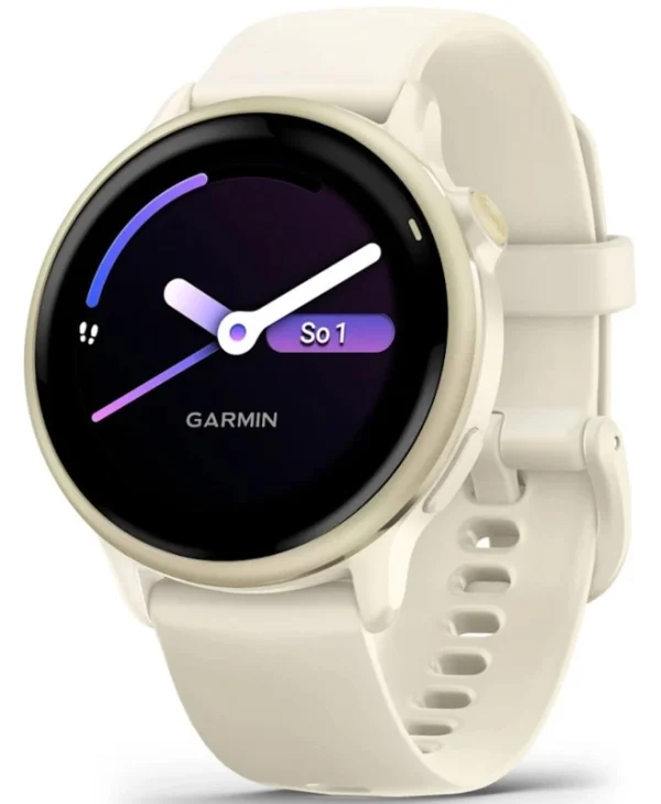 Garmin Vivoactive 6 Aluminium 42mm Αδιάβροχο Smartwatch με Παλμογράφο (Lunar Gold with Bone Band)