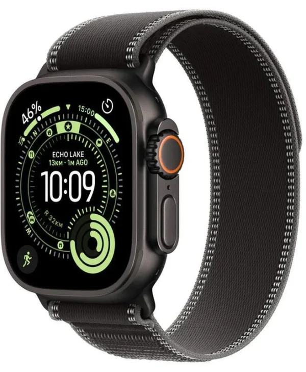 Apple Watch Ultra 3 Titanium 49mm Αδιάβροχο με eSIM και Παλμογράφο (Black Titanium Case with Black/Charcoal Trail Loop - S/M)