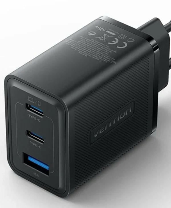 Vention Φορτιστής Χωρίς Καλώδιο GaN με Θύρα USB-A και 2 Θύρες USB-C 65W Μαύρος (FERB0-EU) FERB0-EU