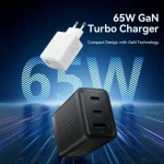 Vention Φορτιστής Χωρίς Καλώδιο GaN με Θύρα USB-A και 2 Θύρες USB-C 65W Μαύρος (FERB0-EU) FERB0-EU - Image 2