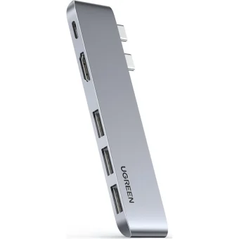 Ugreen CM251 Docking Station με Διπλό USB-C HDMI 4K PD και σύνδεση 2 Οθονών Ασημί