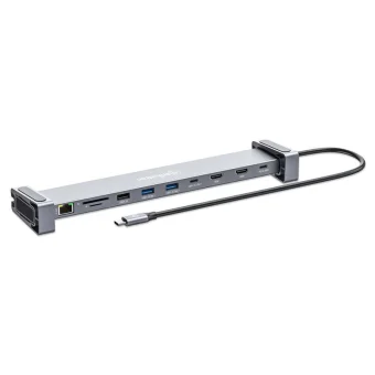 Manhattan USB-C Docking Station με HDMI 4K PD Ethernet και σύνδεση 2 Οθονών Γκρι (190398) 190398