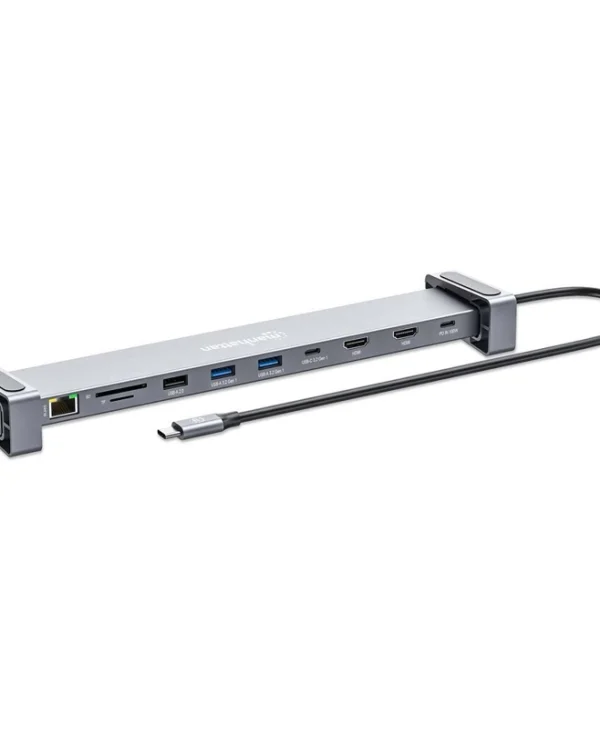 Manhattan USB-C Docking Station με HDMI 4K PD Ethernet και σύνδεση 2 Οθονών Γκρι (190398) 190398
