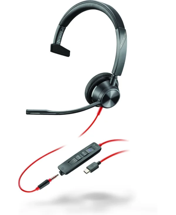 Poly Blackwire 3315 On Ear Multimedia Ακουστικά με μικρόφωνο και σύνδεση 3.5mm Jack / USB-C