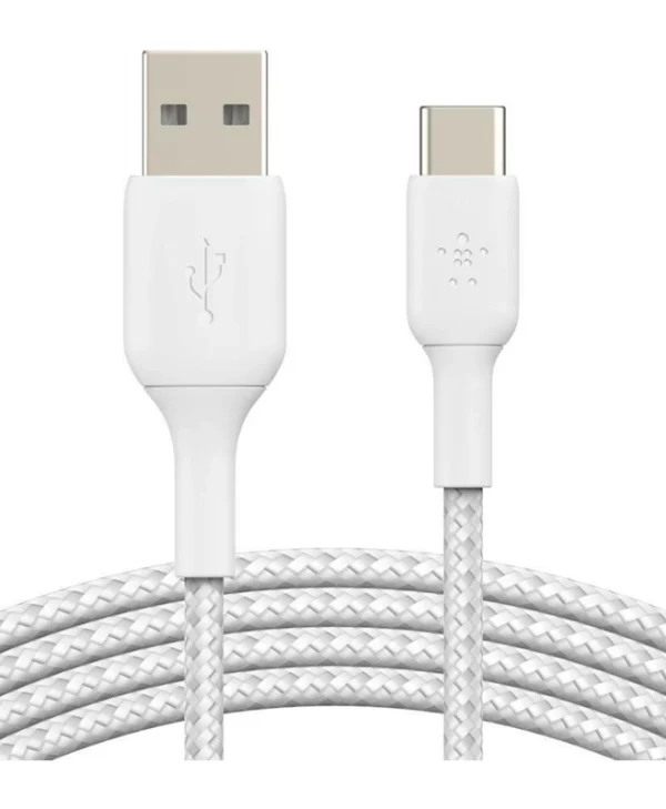 Belkin Braided USB 2.0 Cable USB-C male - USB-A 15W Λευκό 2m (CAB002BT2MWH)