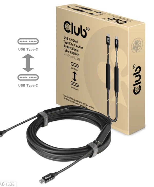 Club3D USB 3.2 Cable USB-C male - USB-C 60W Μαύρο 5m (CAC-1535) CAC-1535