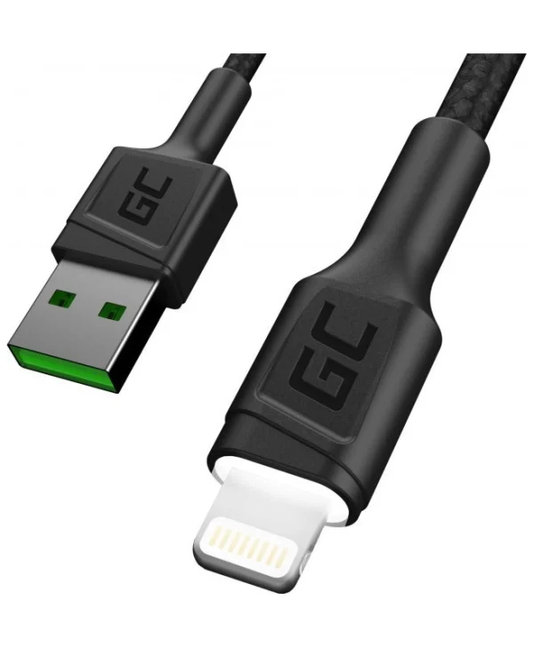 Green Cell Cell Ray USB-A Braided / LED USB to Lightning Cable Μαύρο 2m (KABGC12) KABGC12
