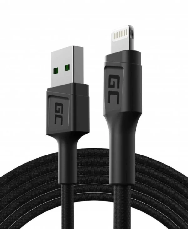 Green Cell Braided USB to Lightning Cable Μαύρο 2m (KABGC18) KABGC18