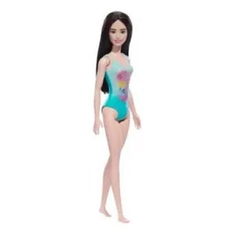 Barbie Black Hair Doll Wearing Tropical Blue Swimsuit Κούκλα για 3+ ετών+ Ετών 29εκ.
