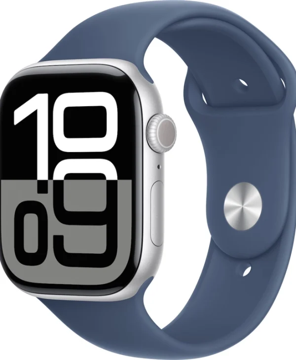 Apple Watch Series 10 Cellular Aluminium 46mm Αδιάβροχο με eSIM και Παλμογράφο (Silver Aluminium Sport Band Denim)