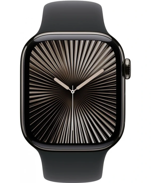 Apple Watch Series 10 Cellular Titanium 42mm Αδιάβροχο με eSIM και Παλμογράφο (Slate Titanium with Black Sport Band)