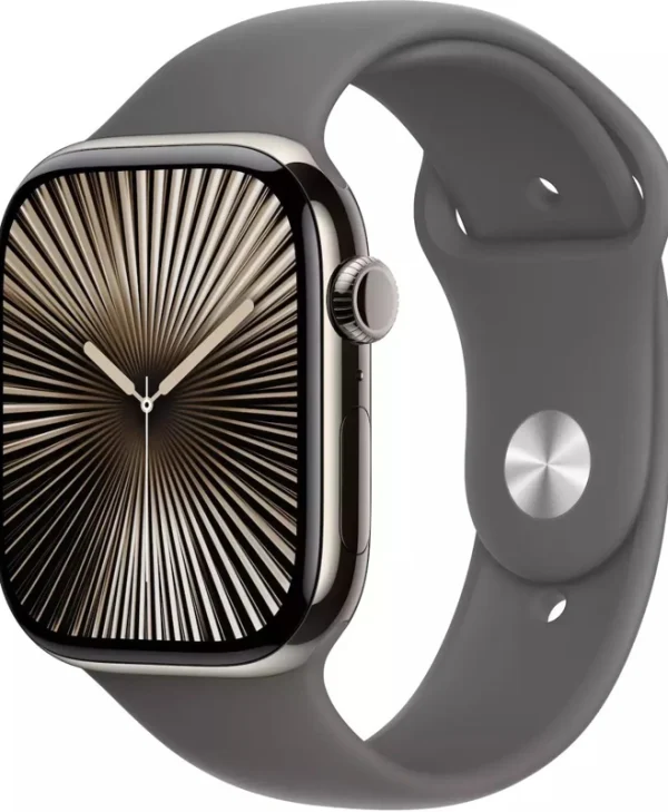 Apple Watch Series 10 Cellular Titanium 42mm Αδιάβροχο με eSIM και Παλμογράφο (Natural Titanium Case With Stone Grey Sport Band)