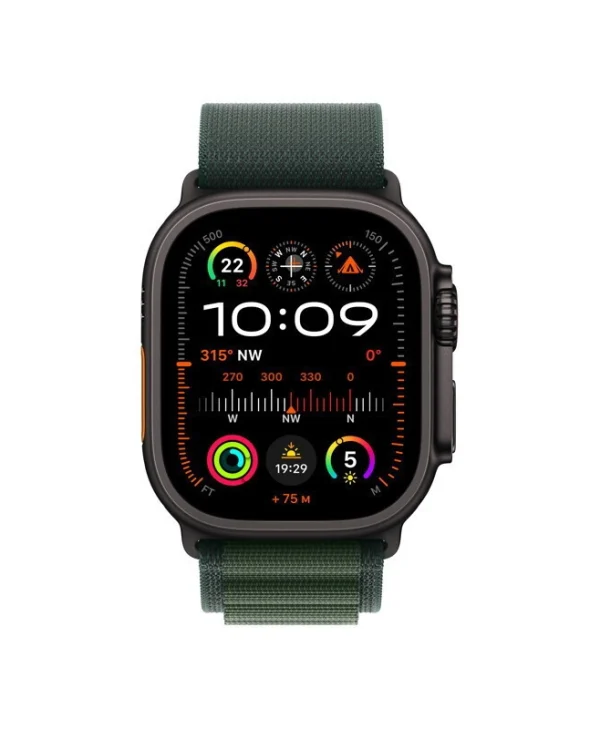 Apple Watch Ultra 2 2024 Titanium 49mm Αδιάβροχο με eSIM και Παλμογράφο (Black με Dark Green Alpine Loop - Large)