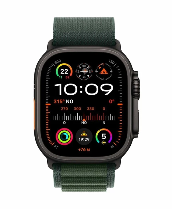 Apple Watch Ultra 2 2024 Titanium 49mm Αδιάβροχο με eSIM και Παλμογράφο (Black με Dark Green Alpine Loop - Medium)