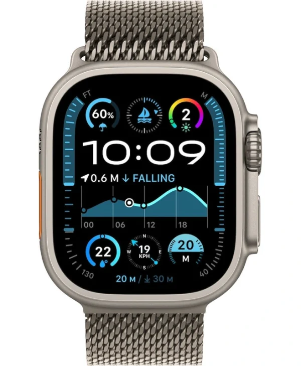 Apple Watch Ultra 2 2024 Titanium 49mm Αδιάβροχο με eSIM και Παλμογράφο (Natural με Natural Titanium Milanese Loop - Small)