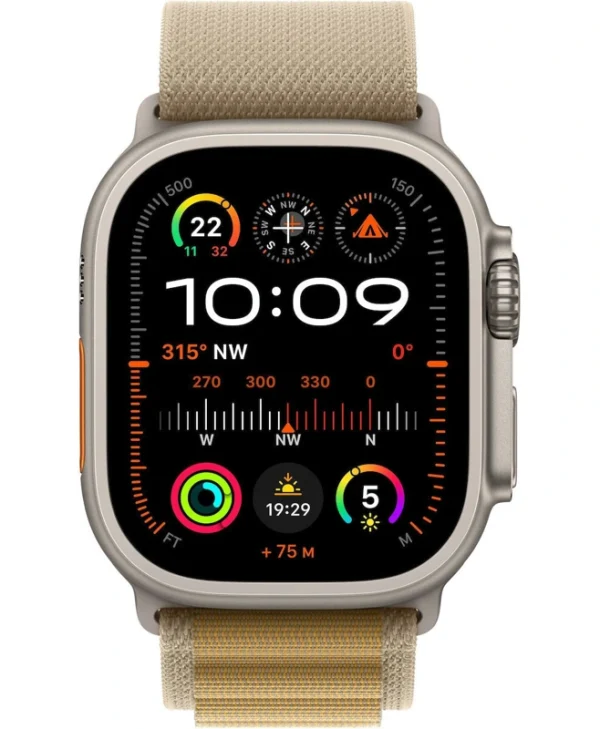 Apple Watch Ultra 2 2024 Titanium 49mm Αδιάβροχο με eSIM και Παλμογράφο (Natural με Tan Alpine Loop - Large)