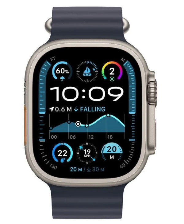 Apple Watch Ultra 2 2024 Titanium 49mm Αδιάβροχο με eSIM και Παλμογράφο (Natural με Navy Ocean Band)