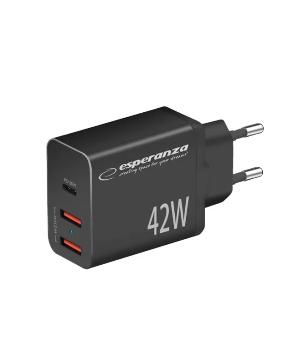 Esperanza Φορτιστής Χωρίς Καλώδιο με 2 Θύρες USB-A και Θύρα USB-C 42W Power Delivery Μαύρος (EZC106K) EZC106K