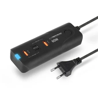 Esperanza Βάση Φόρτισης με 2 Θύρες USB-A και 2 Θύρες USB-C 60W Power Delivery / Quick Charge 3.0 σε Μαύρο χρώμα (EZC109) EZC109
