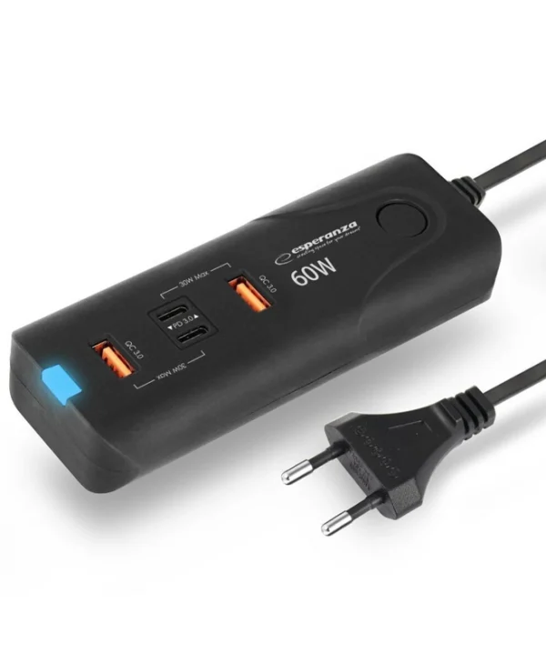 Esperanza Βάση Φόρτισης με 2 Θύρες USB-A και 2 Θύρες USB-C 60W Power Delivery / Quick Charge 3.0 σε Μαύρο χρώμα (EZC109) EZC109