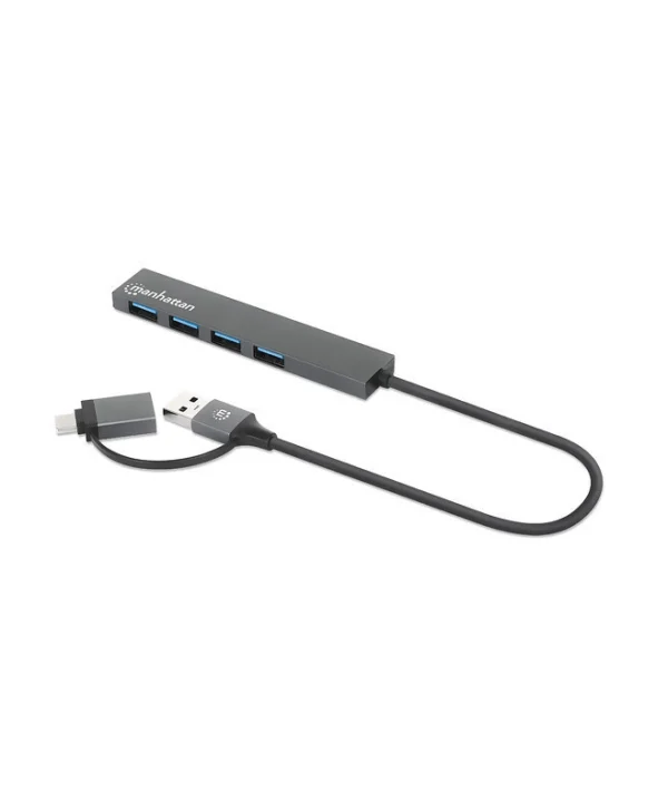 Manhattan USB 3.0 Hub 4 Θυρών με σύνδεση USB-A / USB-C Γκρι