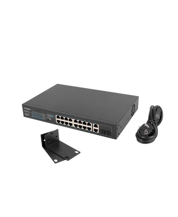 Lanberg RSFE-16P-2C-250 Unmanaged L2 PoE+ Switch με 16 Θύρες Gigabit (1Gbps) Ethernet και 2 SFP Θύρες RSFE-16P-2C-250