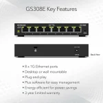NetGear GS308E-400EUS v1 Unmanaged L2 Switch με 8 Θύρες Gigabit (1Gbps) Ethernet GS308E-400EUS - Image 3