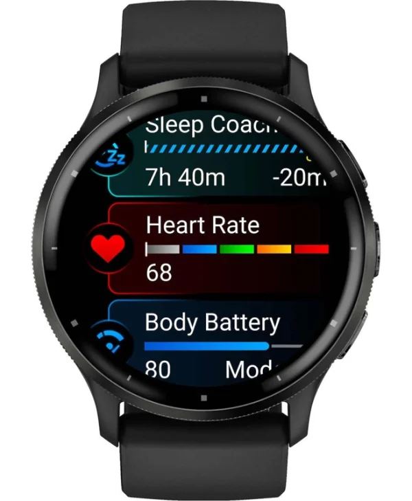 Garmin Venu 3 Stainless Steel 45mm Αδιάβροχο Smartwatch με Παλμογράφο (Slate Bezel With Black Silicone Band)