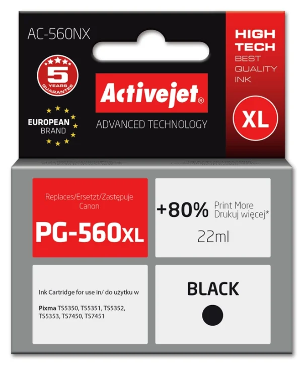 Active Jet Συμβατό Μελάνι Εκτυπωτή InkJet Brother PG-560XL 22ml Μαύρο 1τμχ