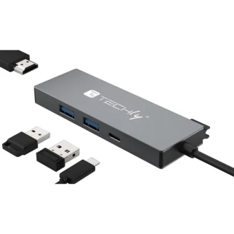 Techly USB-C Docking Station με HDMI 4K PD Ασημί (IUSB32C-HUB4HPD) IUSB32C-HUB4HPD