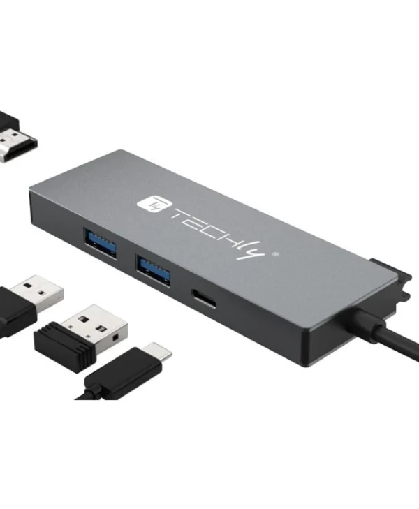 Techly USB-C Docking Station με HDMI 4K PD Ασημί (IUSB32C-HUB4HPD) IUSB32C-HUB4HPD