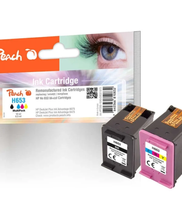 Peach Πακέτο Συμβατών Μελανιών Εκτυπωτή InkJet HP 653 600 Σελίδων 13.4ml Μαύρο 2τμχ