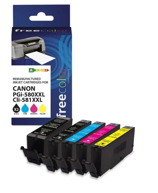 Freecolor Πακέτο Συμβατών Μελανιών Εκτυπωτή InkJet Canon PGI-580XXL, CLI-581XXL 1450 Σελίδων 35ml Μαύρο 4τμχ